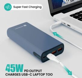 Power 45:45W, 20000mAh SuperFast charging Power Bank for Laptop ,Blue (POR 1215)